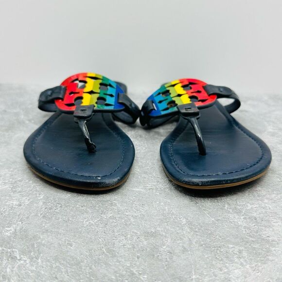 Tory Burch Miller Leather Thong Sandal Rainbow Navy US size 7 - Picture 2 of 11